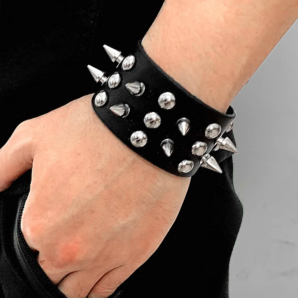 Punk Biker Men Fashion Leather Bracelet Spike Cuff Wristband Jewelryin