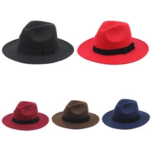 Черные красные шерстяные фетровые шляпы с широкими полями для женщин Элегантные классические королевские винтажные шляпы сомбреро с поясом осень