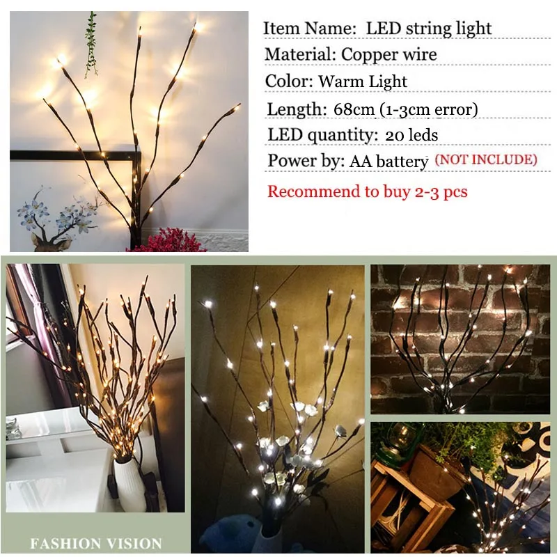 20 LED Bulbs Willow Branch Lamp Holiday Lighting Home Living Room Fairy Lights Outdoor Christmas Party Garden Deco Lights PD044 20 LED Bulbs Willow Branch Lamp Holiday Lighting Home Living Room Fairy Lights Outdoor Christmas Party Garden Deco Lights PD044