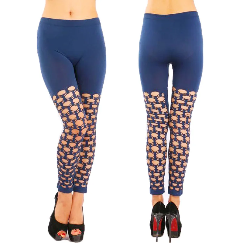 Fashion spring and autumn cutout legging seamless cotton hole ankle