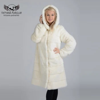 

Tatyana Furclub Real Fur Coat Natural Mink Fur Jacket With Hood Women White Long Slim Warm Mink Hoodie Fur Outwear Russia Fur