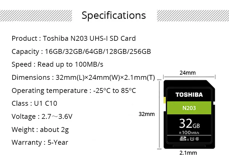 TOSHIBA sd-карта карты 32 ГБ, 64 ГБ и 128 ГБ SDHC SDXC UHS-I U1 флэш-карта памяти SD Class10 100 МБ/с. Камера карты для Full HD Canon