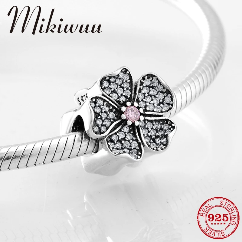 

925 Sterling Silver Spring exquisite flowers shape CZ DIY beads Jewelry making Fit Original Pandora Charm women Bracelet