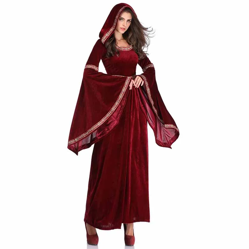 Velvet Long Dresses Women Halloween Party Cosplay Fancy Vampire Costume Retro Court Sorcerer Uniform Witch Role Play Games (4)