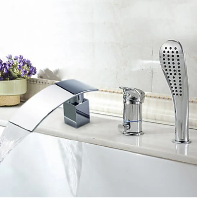 New Chrome Deck Mounted Waterfall Bathroom Tub Faucet With Hand New Chrome Deck Mounted Waterfall Bathroom Tub Faucet With Hand Shower Mixer Tap