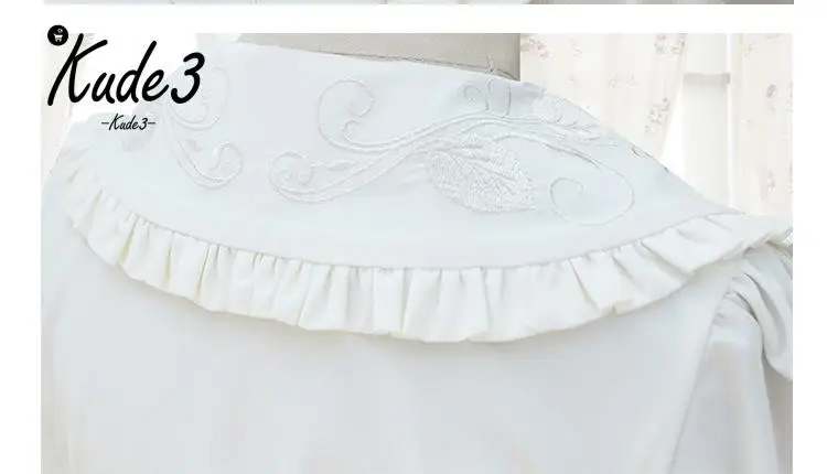 Милая рубашка в стиле Лолиты с короткими рукавами и цветочной вышивкой, воротник Питер Пэн, белая блузка с рюшами для дам, женские топы, кружевные 4829