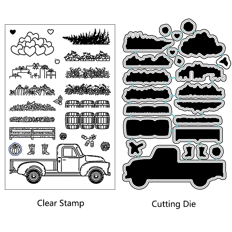 

AZSG Farm Garden Stuff Truck Cutiing Dies Clear Stamps/Seal For DIY Scrapbooking/Card Making Decorative Silicone Stamp Crafts