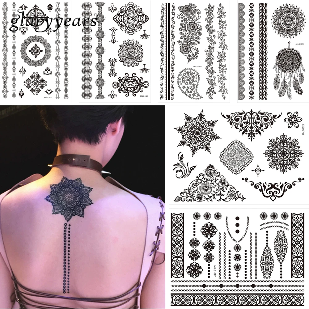 BLACK COLOR TATTOO Temporary Waterproof Transfer ~ Lace Floral Bracelet Jewelry 