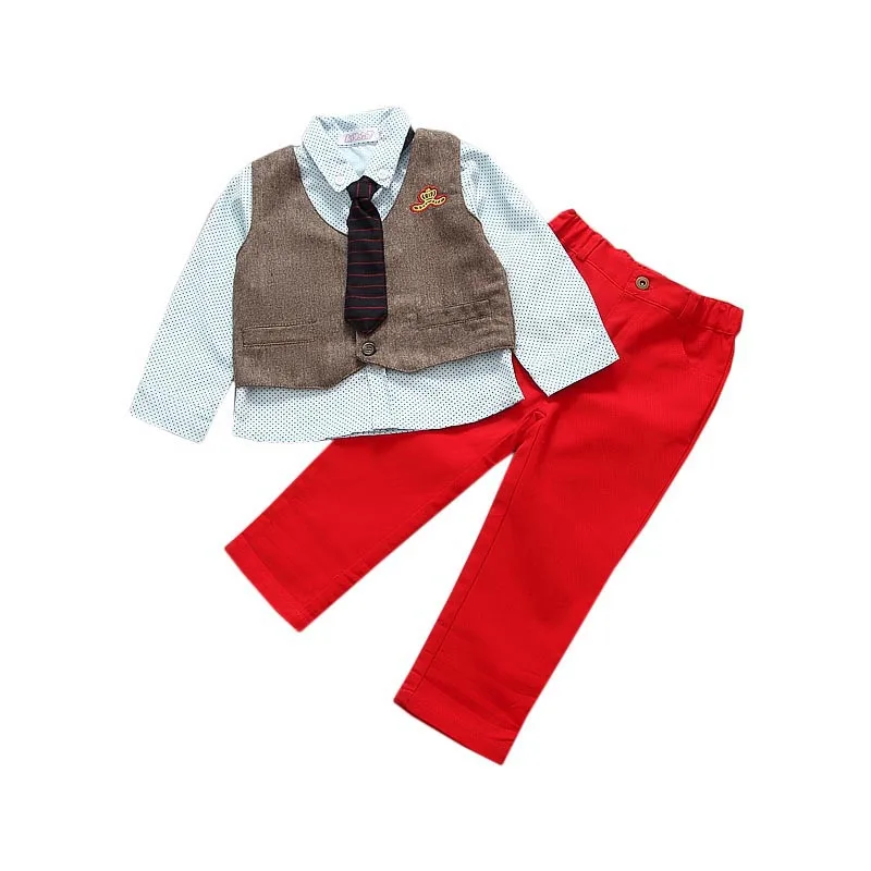 Boy's Fashion Clothes Sets Tops+Pants+Vest 3pcs Clothing Sets Tie New