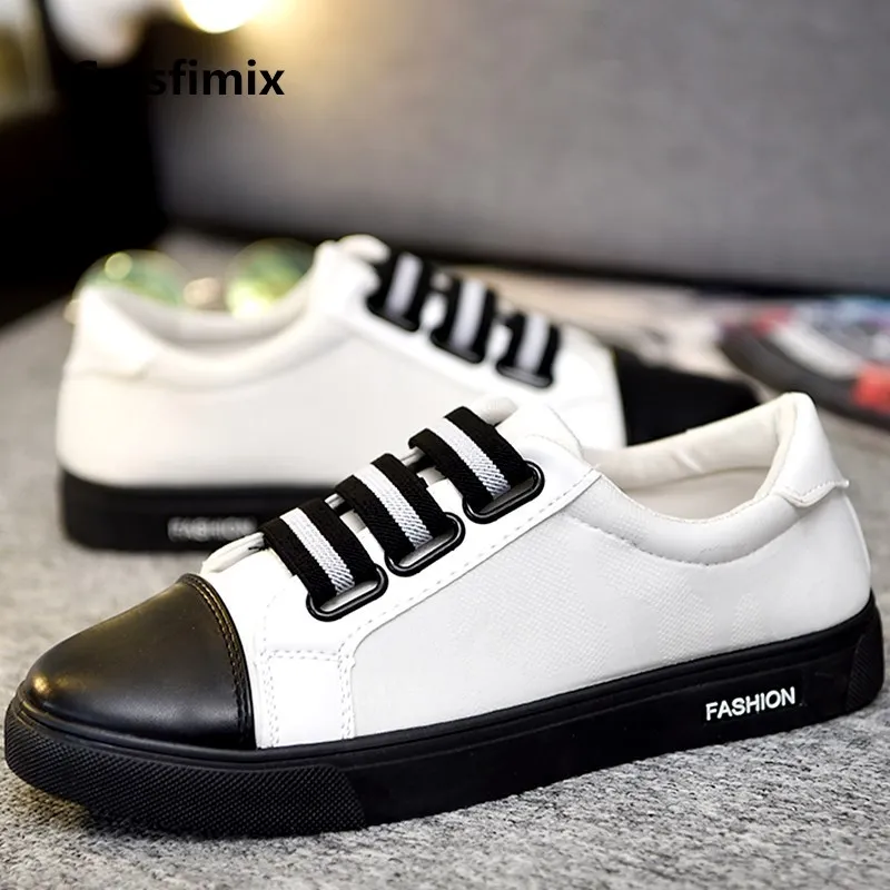 

Male Fashion Comfortable Hook Loop White Pu Leather Street Shoes Men Casual Comfy Stylish Shoes Man's All Black Shoes E2733