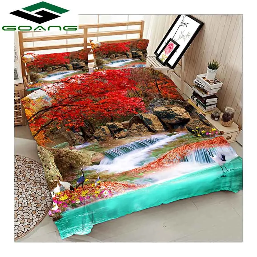 

GOANG bedding set 3d digital printing bed sheet duvet cover pillow case 3pcs super king size bedding sets Forest waterfall