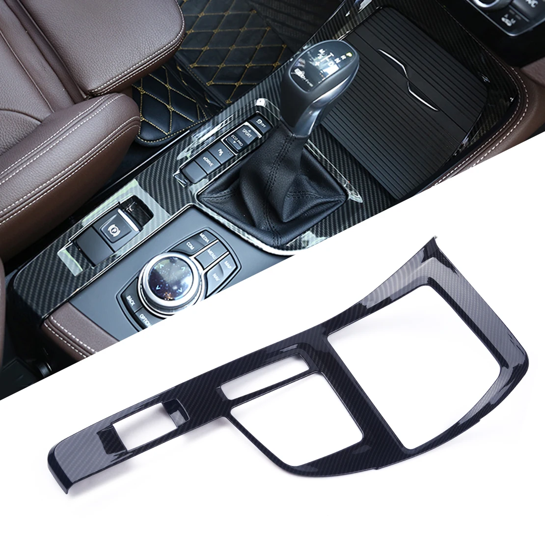 beler Black Gear Shift Box Carbon Fiber Texture Style Panel Frame Cover