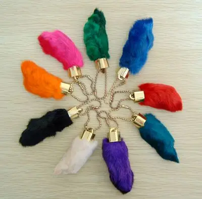 colors rabbit foot keychain