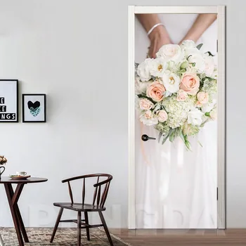 

3D Canvas Home Decor Door Sticker PVC Bridal Bouquet Self Adhesive Poster Print Art Picture Waterproof Wallpaper For Living Room