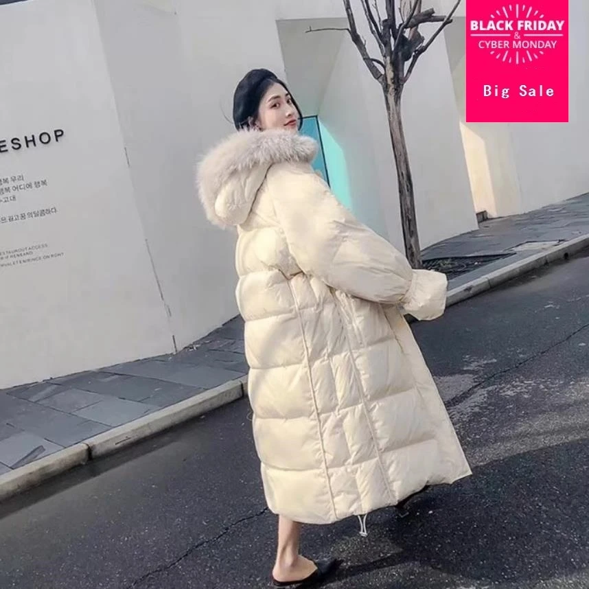 90% утиный пух пальто модный бренд большой меховой воротник пуховик женский
