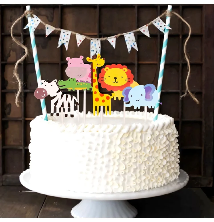 Happy Birthday Banner Animal Lion Cake Topper Kid Birthday Party Ocean Wild Animal Jungle Party Supplies Children's Day Gifts