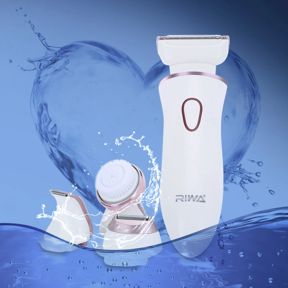 RIWA RF 1202 IPX7 4 in 1 Electric Epilator Waterproof Electric Facial Cleaning Brush Lady Shaver