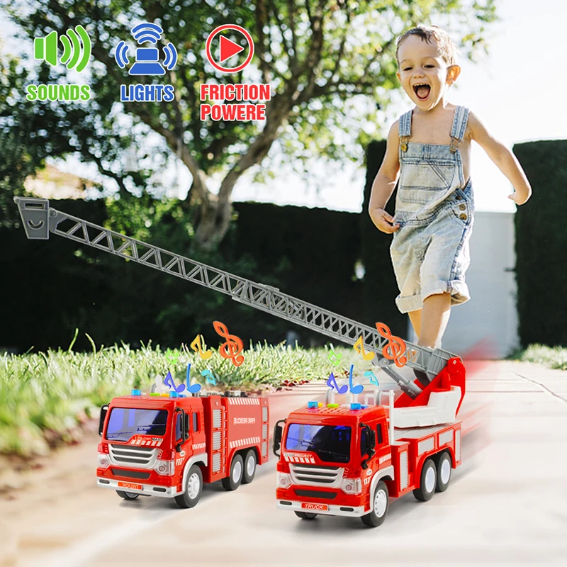 2pcs Literal Fire Truck Toys Set 1/16 Scale Fighting Car Educational Traffic Toys for Children Inertial Truck Toys For Baby Kids