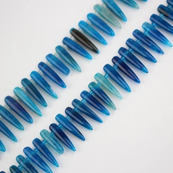 

Full Strand Top Drilled Agates Stick Point Loose Beads Necklace Pendants ,Blue Dragon Veins Agates Graduated Spike Bead Charms