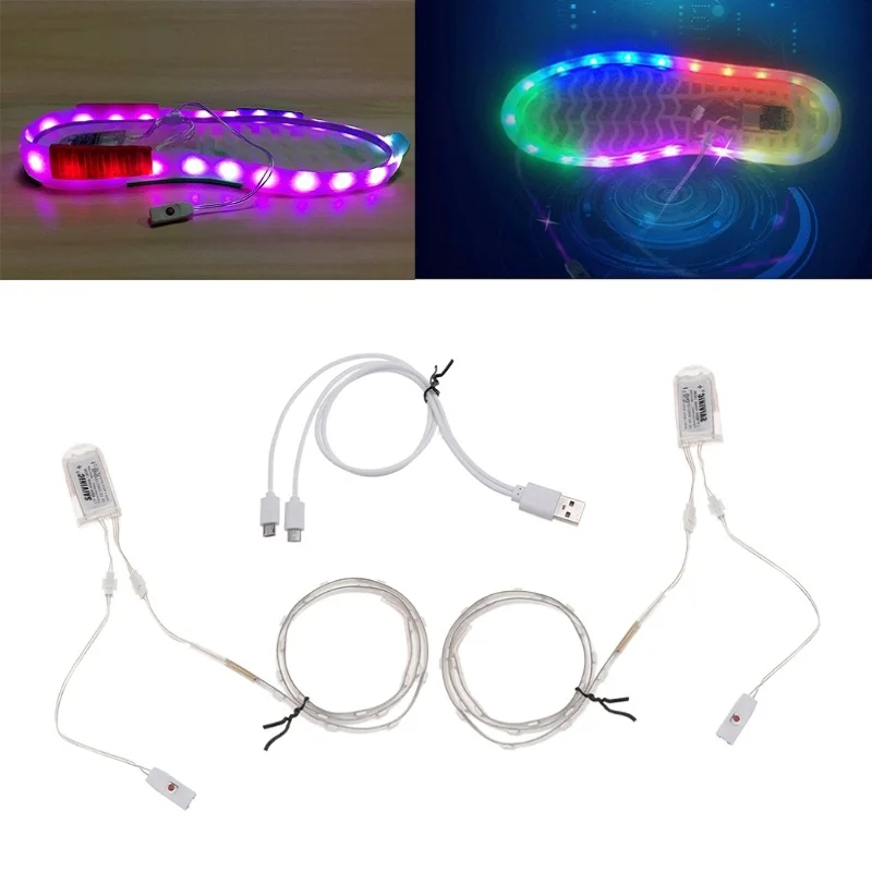 1 пара Водонепроницаемый USB Обувь со светодиодной подсветкой полосы света 0.63mx2 RGB