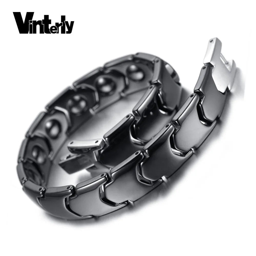 Vinterly черный браслет для мужчин ручной цепи ссылка лечебная энергия Магнитный гематит керамические браслеты для мужчин модные ювелирные изделия
