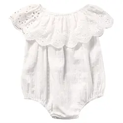 WOTT best продажи новорожденного для маленьких девочек цветочные ползунки Детские комбинезоны одежда в загородном стиле, Белый # Off Shoulder Romper
