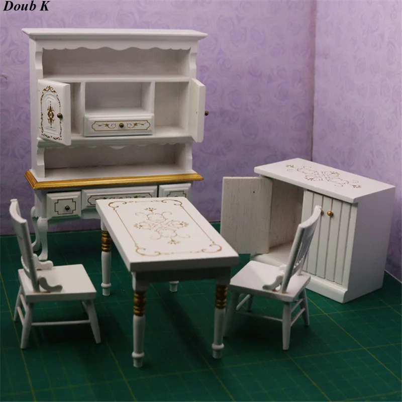 

Doub K 1:12 Wooden Dollhouse Furniture toy Miniature dolls house white furniture mini table set pretend play toys for girls doll