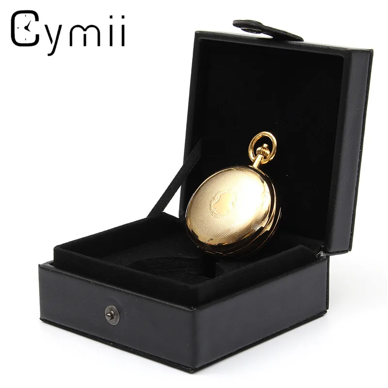 

Cymii Watch Box Case Jewelry Chic Black Leather Display Case Single for Pocket Watch Box Jewel Chain Storage Holder Gift Box