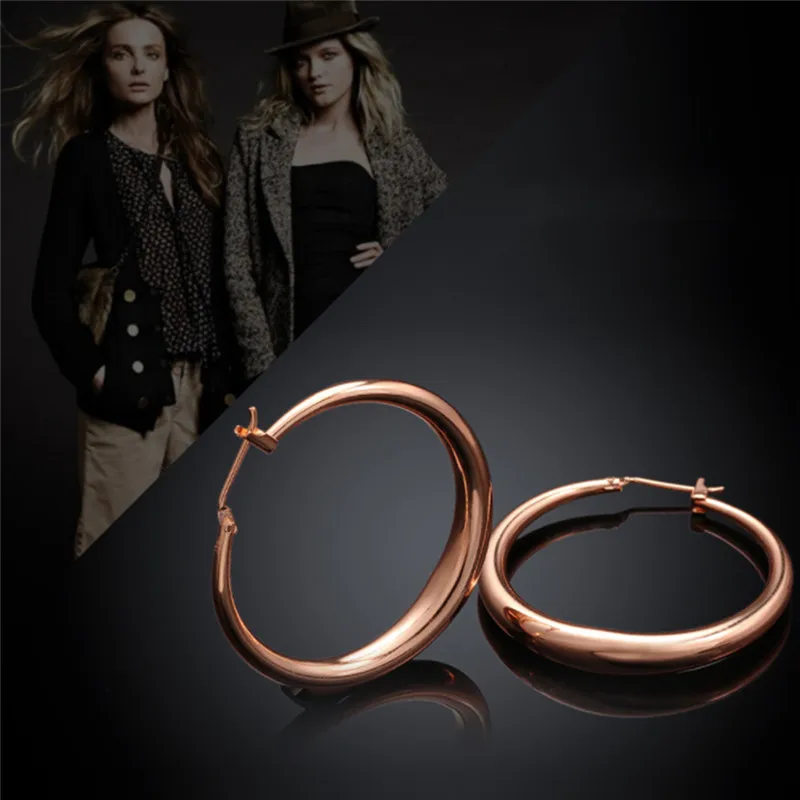

2018 New Fashion Jewelry Casual Round Hoop Earrings Gold Color Rose Golden Zircon Earing Auricular Circle