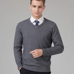 Man Sweater 100% Goat Cashmere Knitted  Winter Warm Pullovers V-neck Long Sleeve Standard Sweaters Male Jumper 8Colors Tops