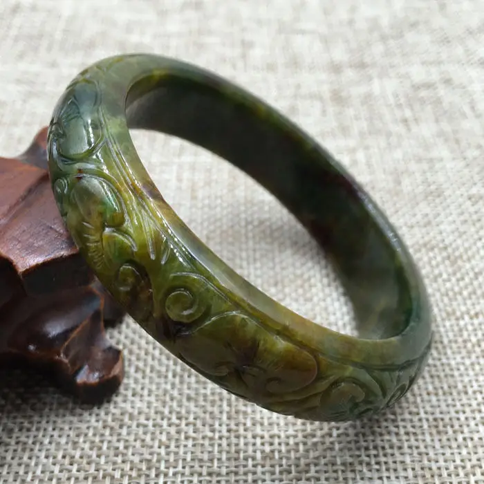 

57mm Vintage Chinese Hand-carved Brown Green Jadeite Jade Bracelet Bangle 914