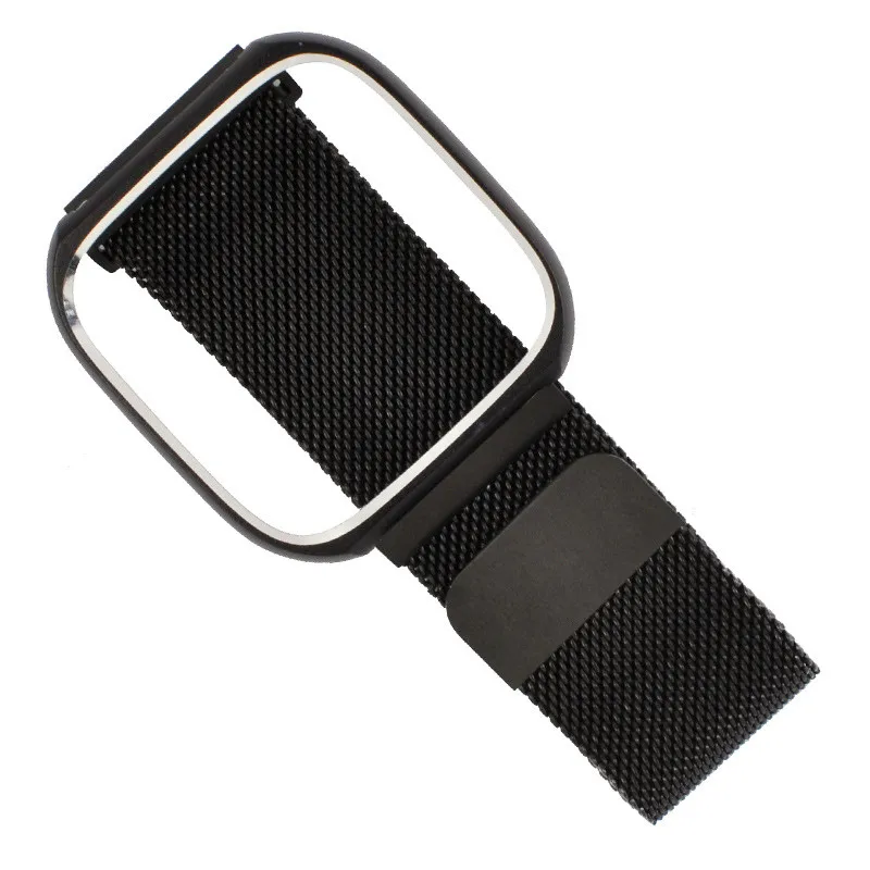 Подходит для Fitbit Versa из нержавеющей стали магнитный Миланский металлический ремешок с рамкой - Цвет ремешка: Черный