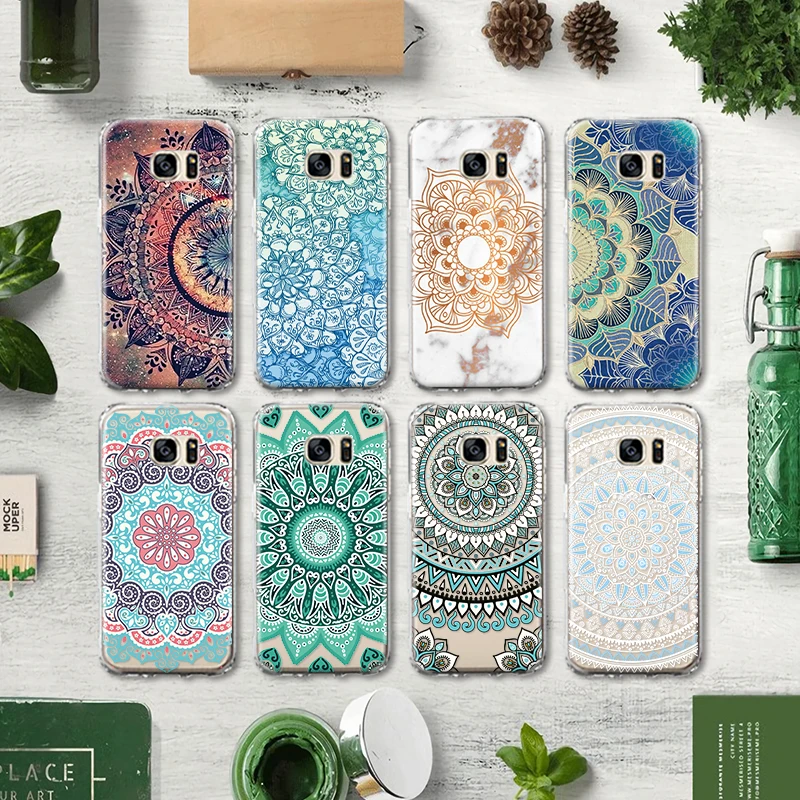 Цветная задняя крышка из ТПУ с цветком мандалой для Samsung Galaxy J3 J5 J7 A3 A5 A8 2015 2016 2017 2018