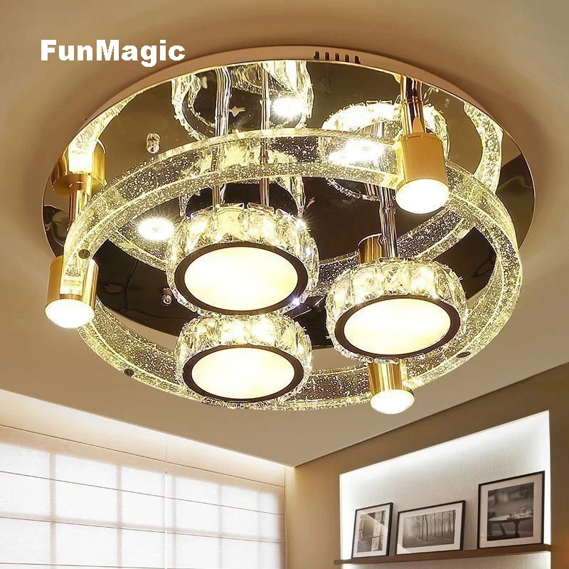 

24 inch Modern Romantic round Solid Crystal LED Ceiling Light Living Room Bedroom Ceiling Fixture Lamp Dimming Bedroom Lighting