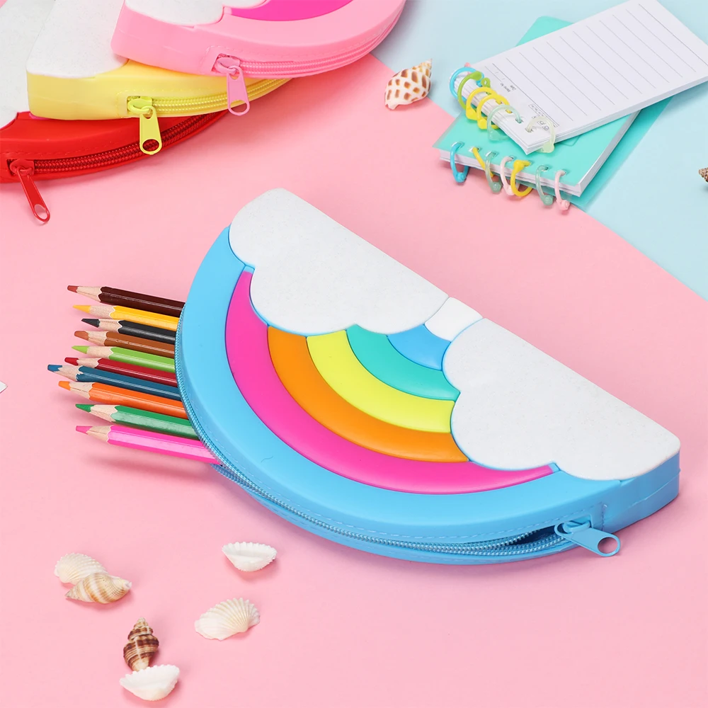 1PC Rainbow Pencil Case Multi function Storage Waterproof Silicone Pen