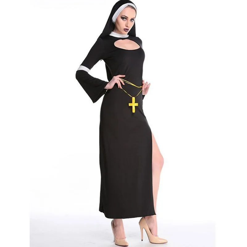 Sexy Adult Women's Halloween Costume Sexy Mother Superior Arabia Nun Costumes Fantasy Cosplay Costume Hoodie Nuns Costume Dress (6)