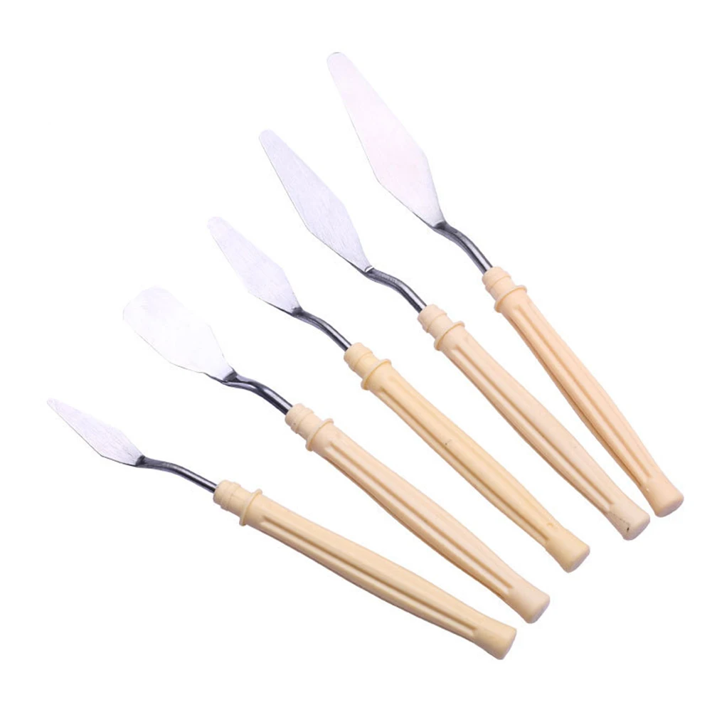 

5Pcs Super-thin Artist Compact Safety Lightweight Wood Handle Scraper Painting Tool Accessories Stainless Steel Palette Knives