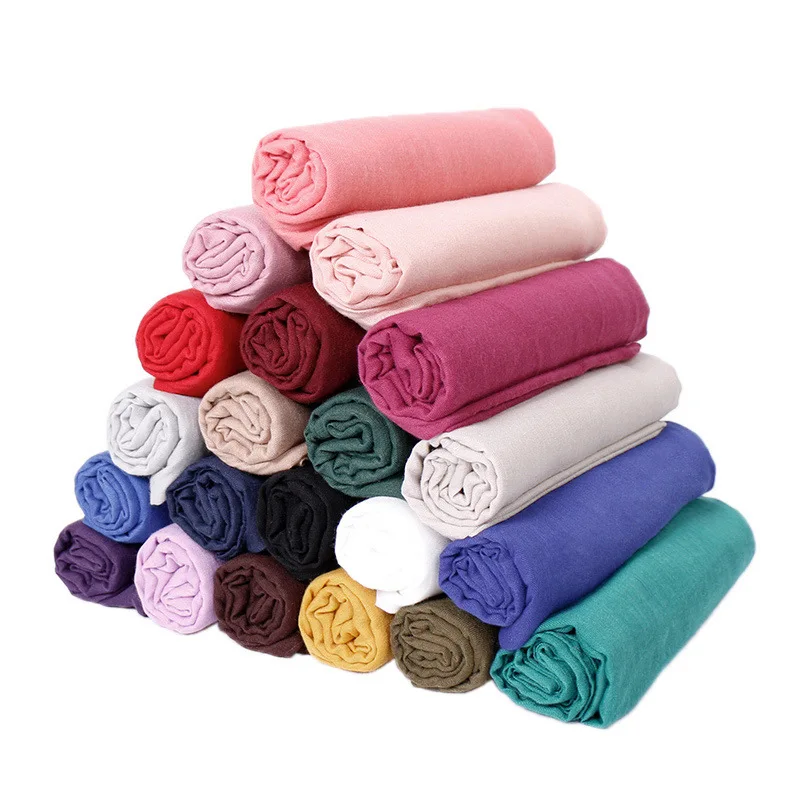 

2019 Women Plain Solid Color Scarf Soft Cotton Linen All-match Shawls and Wraps Female Oversized Pashmina Stole Muslim Hijab