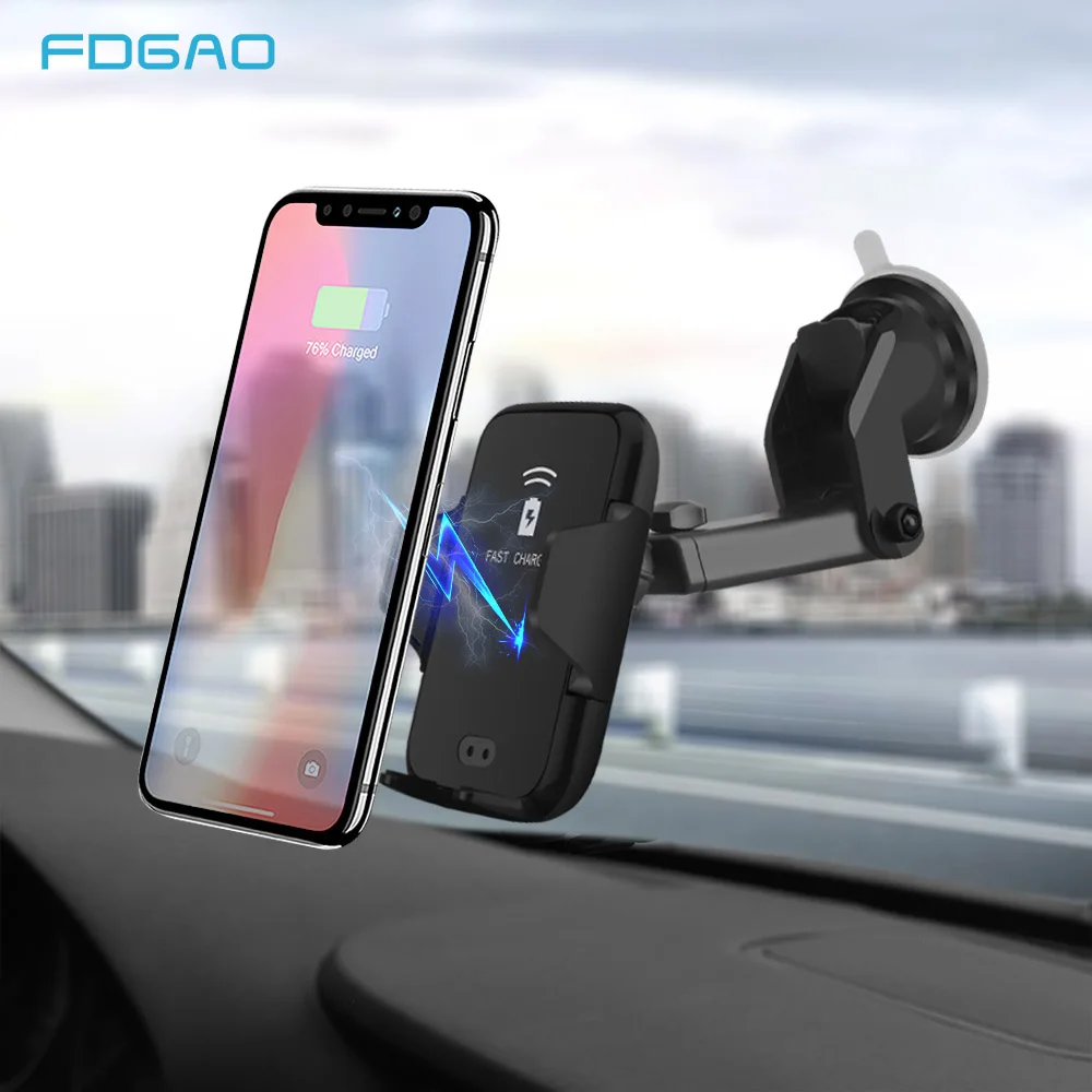 FDGAO Automatic Qi Car Wireless Charger For iPhone 8 X Xr Xs Max Phone Holder 10W Fast Wireless Charging Stand For Samsung S9 S8