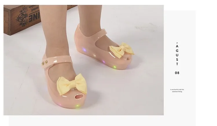 leather girl in boots MERI AMMI Kid LED colorful sandals mini shoe PVC soft outsole children girls boys bow shoes Factory Sales bata children's sandals