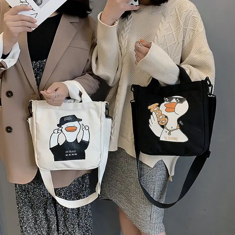 

Fashion Preppy Style Women Soft Cute Duck Canvas Handbags 2019 New Female Students Schoolbag Shoulder Bags Messenger Bags
