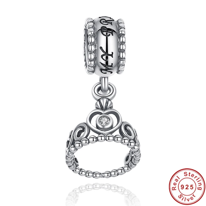 Drop shipping!925 Sterling Silver My Princess Clear CZ Pendant Dangling Tiara Charm Fit Bracelet Jewelry Making | Украшения и