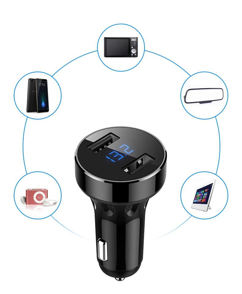AMEEC Auto Charger 2 Port Car Charge LEd Display With 2 Port Car-Charging For Mobile Phone Auto Charge 5V 2.4A Quick Charge