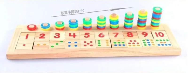 Rainbow Rings Dominos Children Preschool Teaching Aids Counting and Stacking Board Wooden Math Toy
