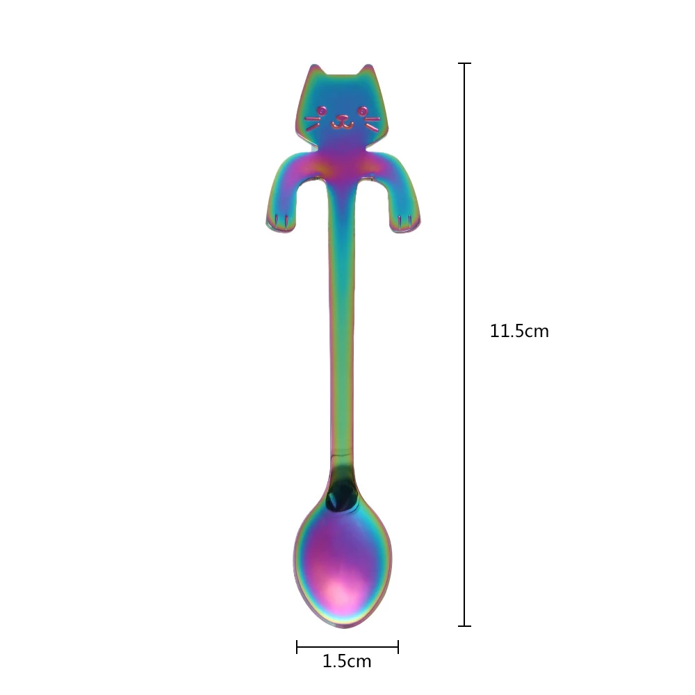 1 шт. симпатичная кошачья ложка c длинной ручкой подвесная ложка кофе молоко Мороженое ложка из нержавеющей стали Flatware кухонные принадлежности столовые приборы