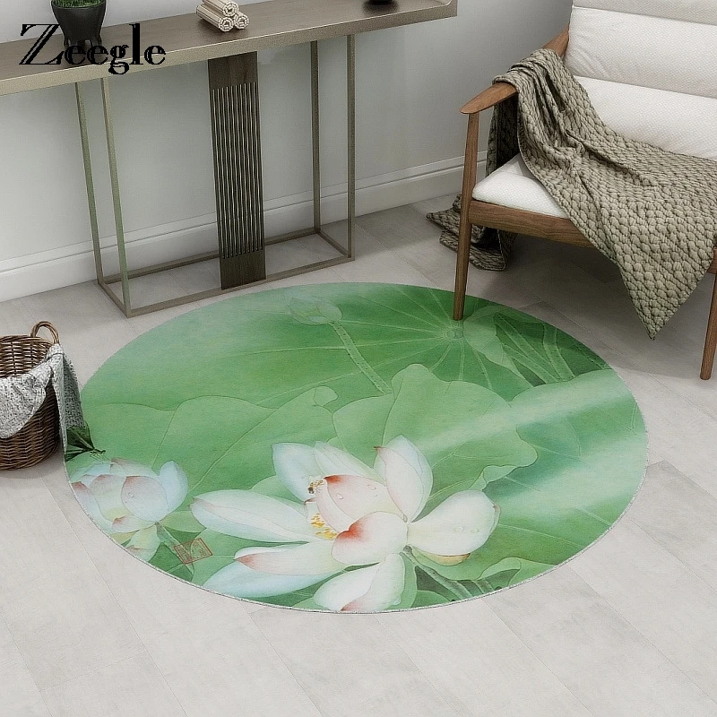 

Zeegle Chinese Painting Round Carpet Non-slip Floor Mat For Living Room Absorbent Bathroom Bath Mat Kid Bedroom Beside Mat