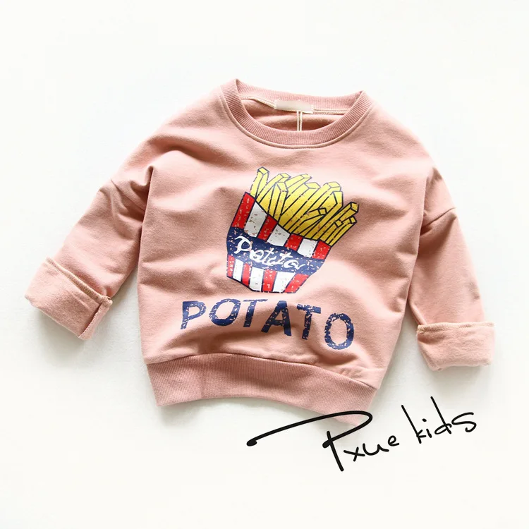 

New 2016 autumn boys baby girls jchao kids T-shirts, cotton long sleeve children t shirts cute French fries cartoon t-shirt