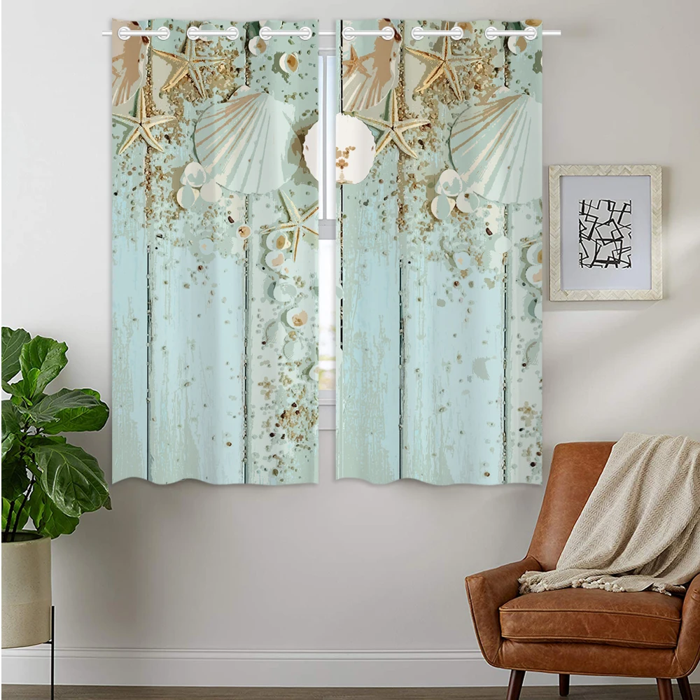 

Blackout Curtains Darkening 2 Panels Grommet Window Curtain for Bedroom Blue Starfish Seashell Shell Sea Life