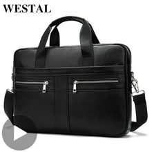 Westal hombro mensajero mujeres hombres bolso maletín de cuero genuino para bolso de documentos negocios hombre mujer Laptop A4 Portafolio