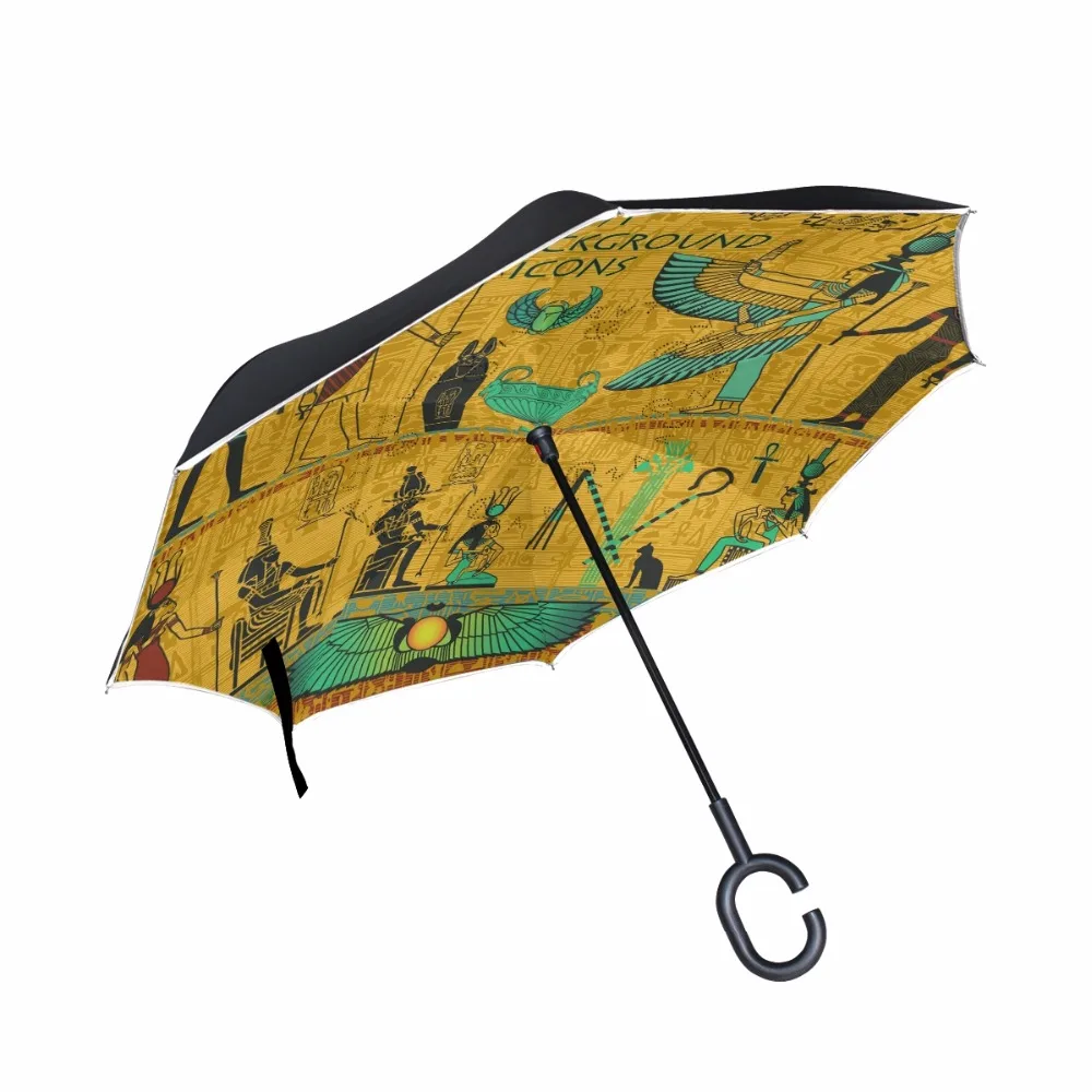 

2017 Creative Egypt Pattern Windproof Reverse Umbrella Double Layer Inverted Self Stand Umbrella for Car